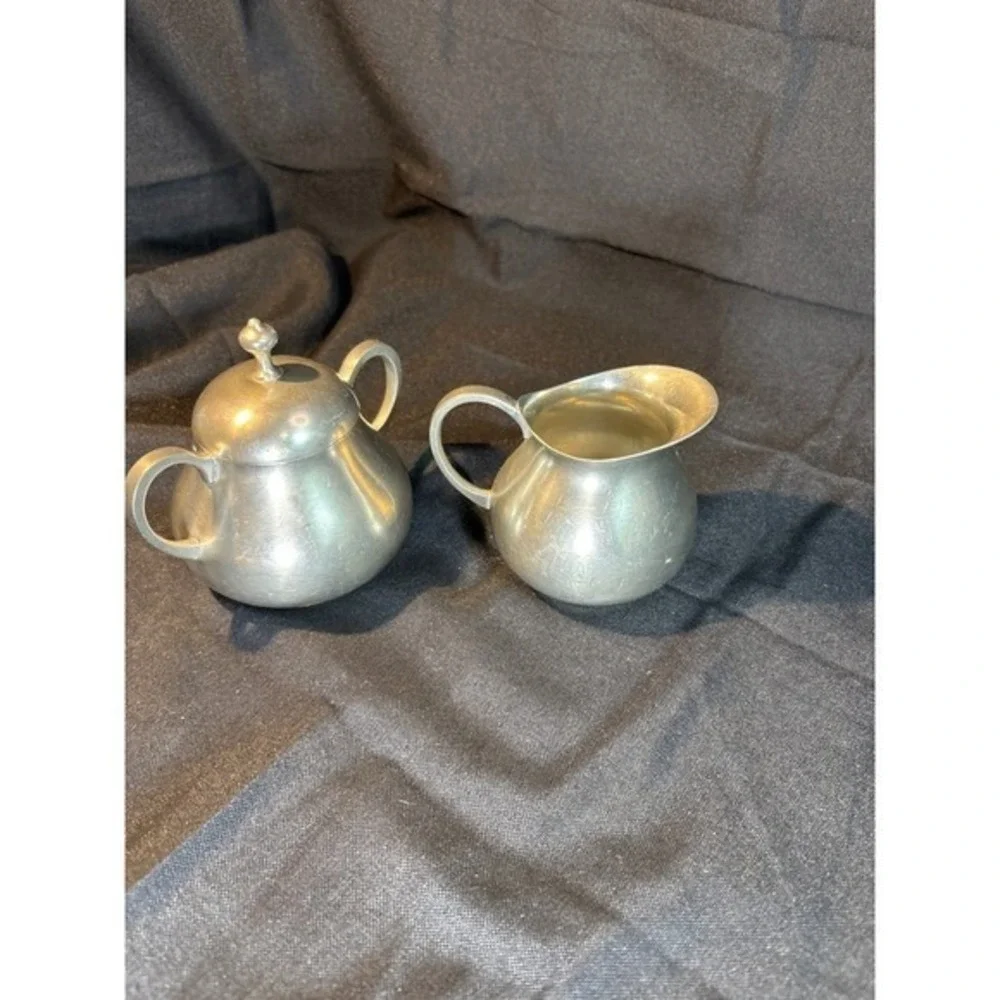 Vintage Pewter Sugar Bowl and Creamer Set with‎ Lid Made in England